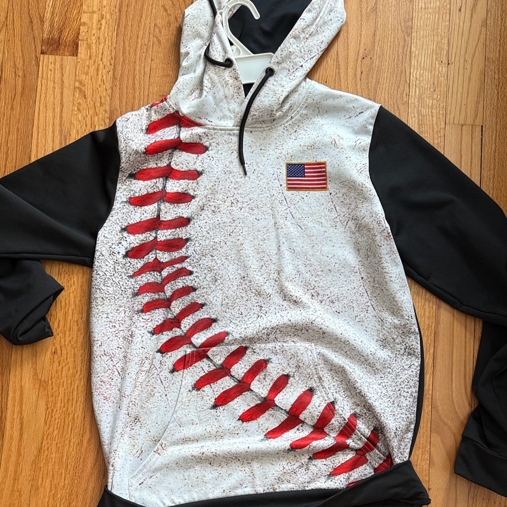 Baseball Stitch Hoodie with Flag Patch